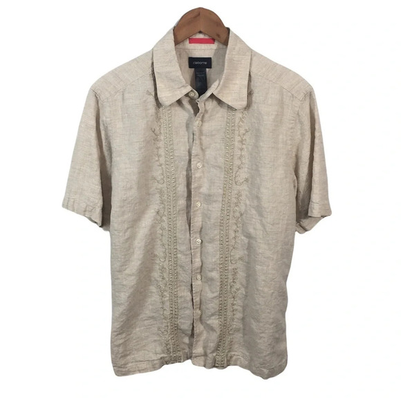 BF581 Men’s CLAIBORNE Modern Fit Casual Bahama Beach Button Down LINEN Shirt L - Picture 1 of 4